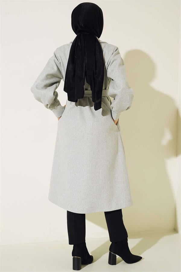 Balloon Sleeve Long Model Gray Cashmere Coat