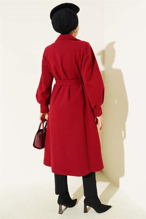Balloon Sleeve Long Model Red Cashmere Coat