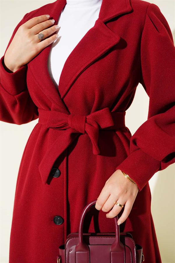 Balloon Sleeve Long Model Red Cashmere Coat