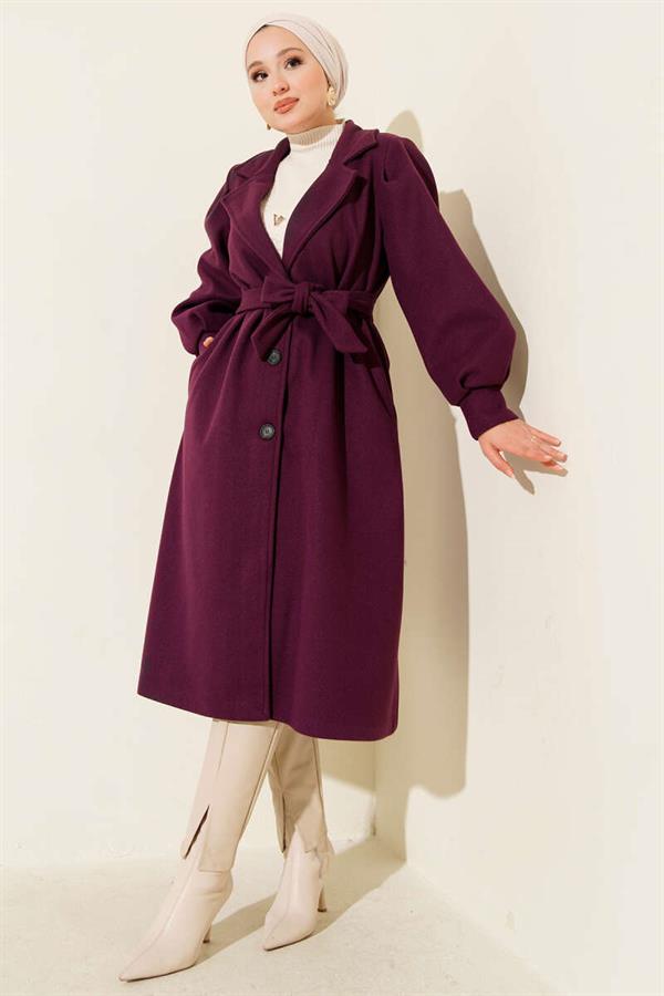 Balloon Sleeve Long Model Purple Cashmere Coat