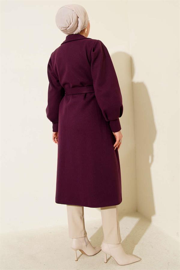 Balloon Sleeve Long Model Purple Cashmere Coat