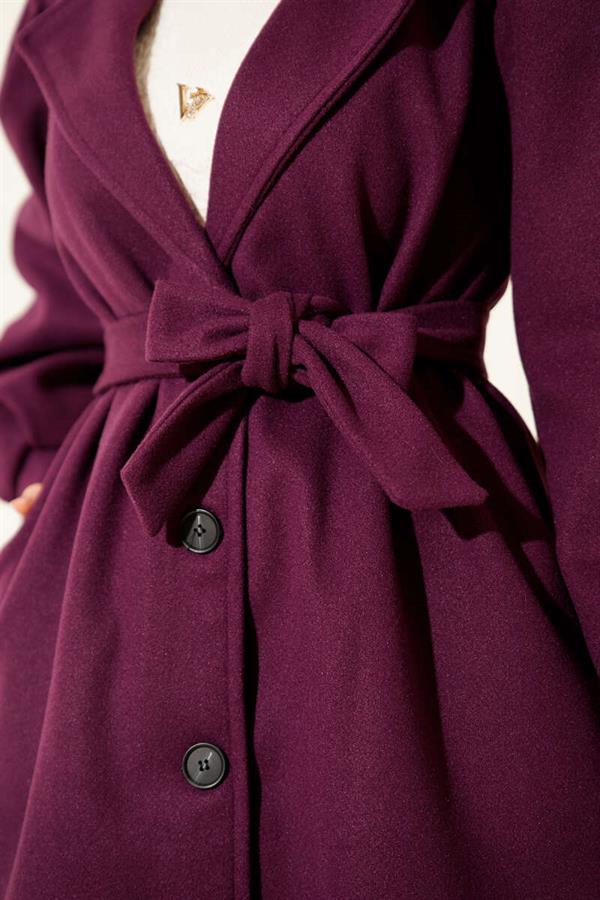 Balloon Sleeve Long Model Purple Cashmere Coat