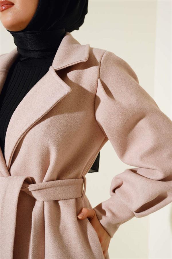Balloon Sleeve Long Model Powder Cashmere Coat