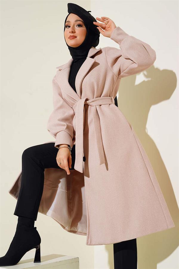 Balloon Sleeve Long Model Powder Cashmere Coat