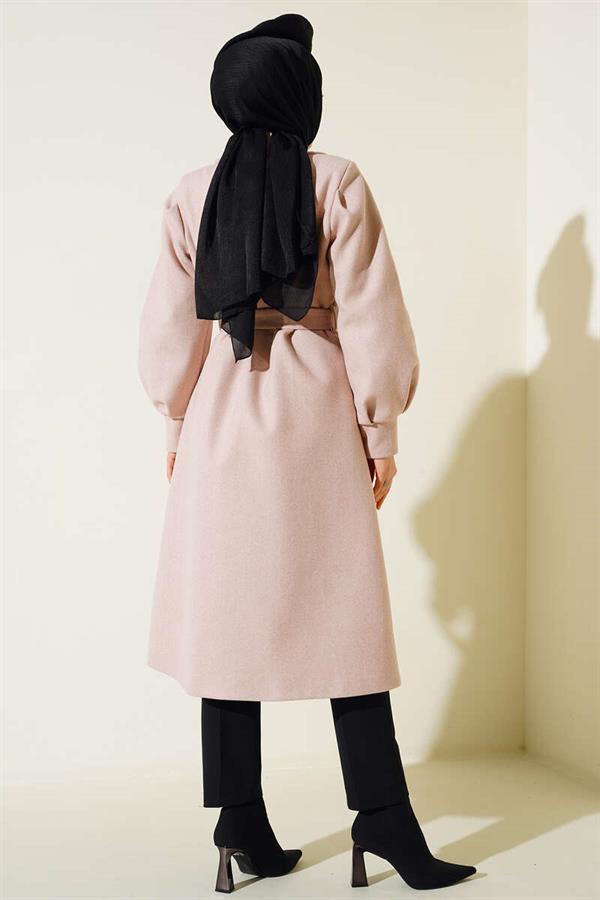 Balloon Sleeve Long Model Powder Cashmere Coat