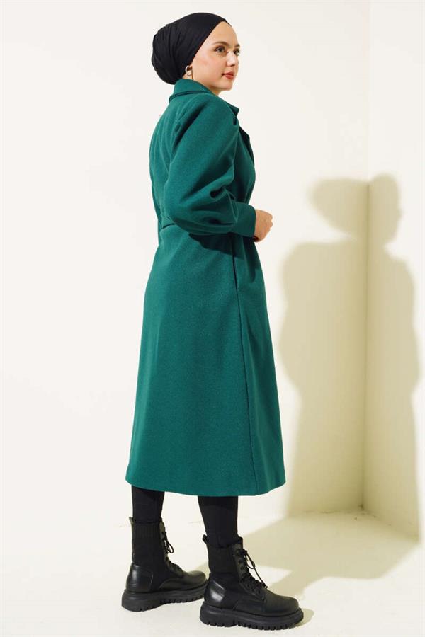 Balloon Sleeve Long Model Emerald Cashmere Coat