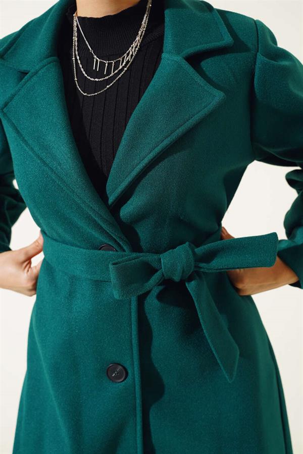 Balloon Sleeve Long Model Emerald Cashmere Coat