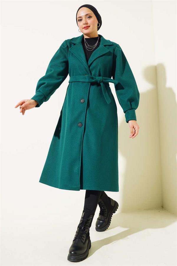 Balloon Sleeve Long Model Emerald Cashmere Coat