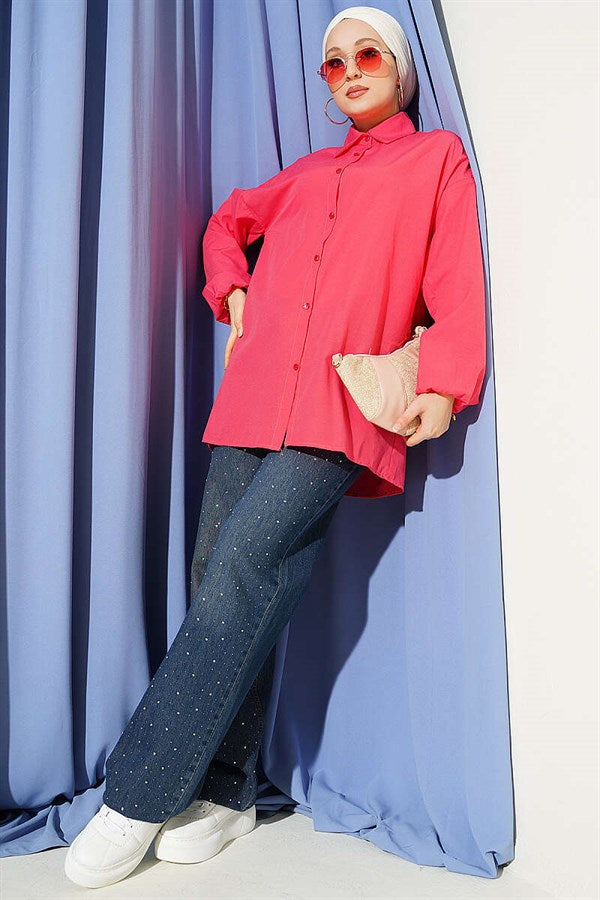 Basic Shirt with Elasticated Cuffs, Pomegranate Blossom