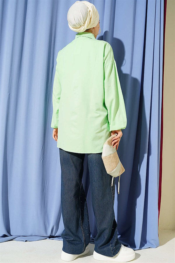 Basic Shirt with Elasticated Cuffs, Aqua Green