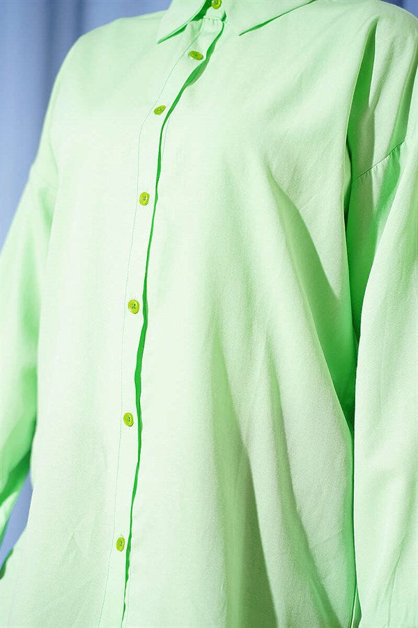 Basic Shirt with Elasticated Cuffs, Aqua Green
