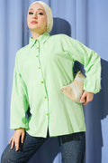 Basic Shirt with Elasticated Cuffs, Aqua Green