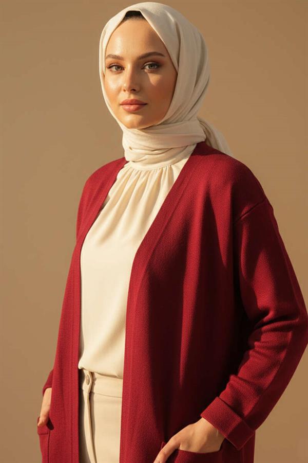Basic Double Pocket Long Knit Dress Burgundy