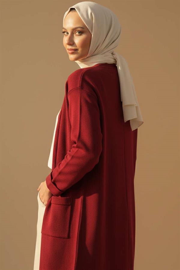 Basic Double Pocket Long Knit Dress Burgundy