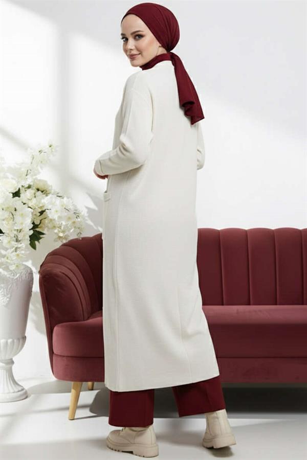 Basic Double Pocket Long Knit Dress Ecru