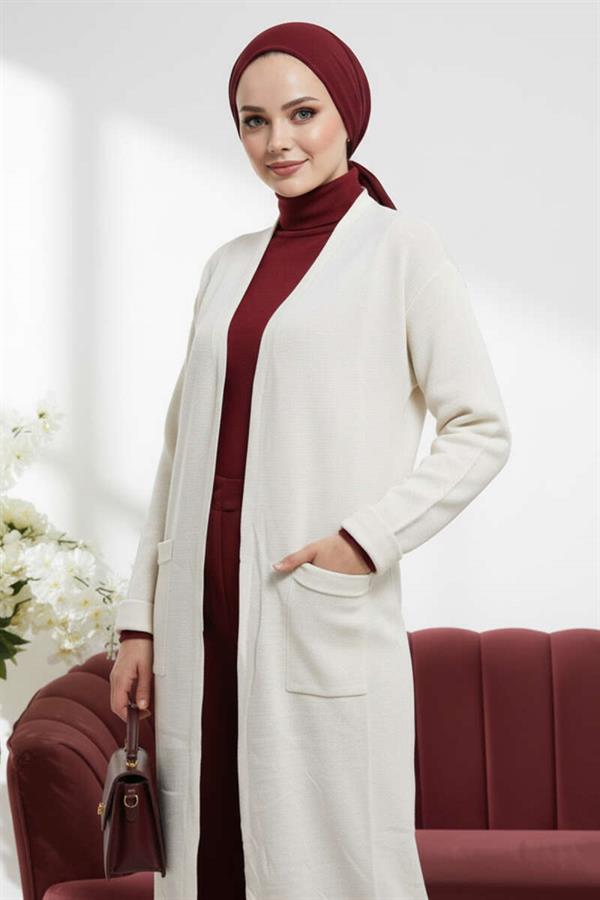 Basic Double Pocket Long Knit Dress Ecru