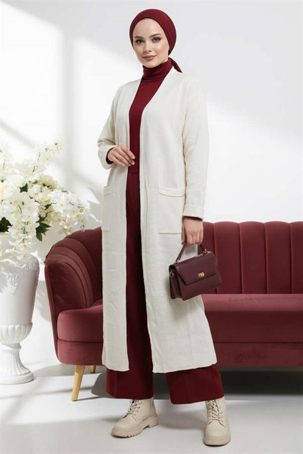 Basic Double Pocket Long Knit Dress Ecru