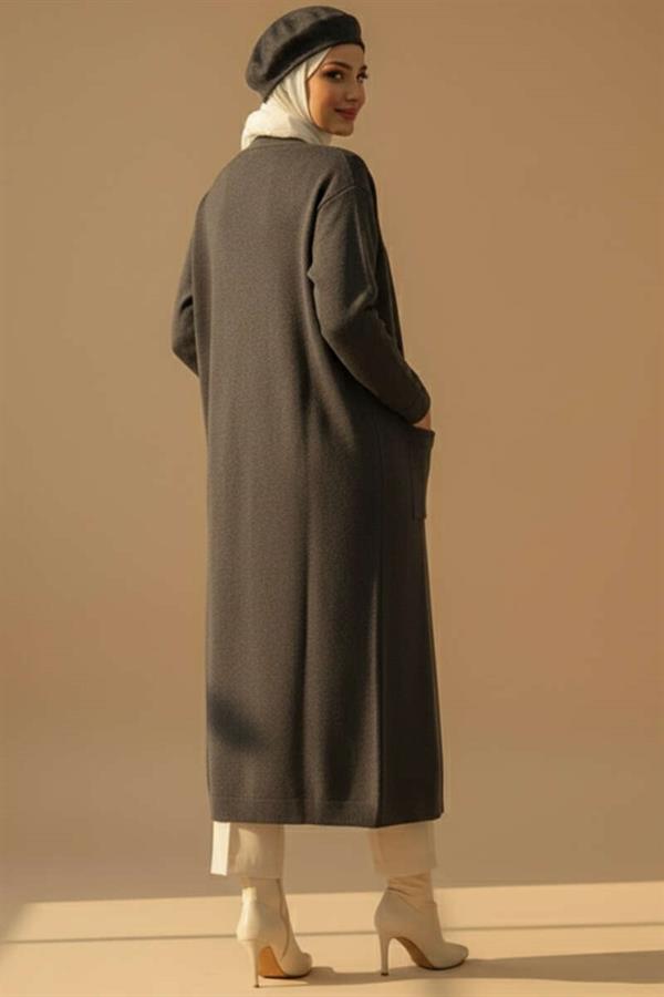 Basic Double Pocket Long Knit Dress in Smoke