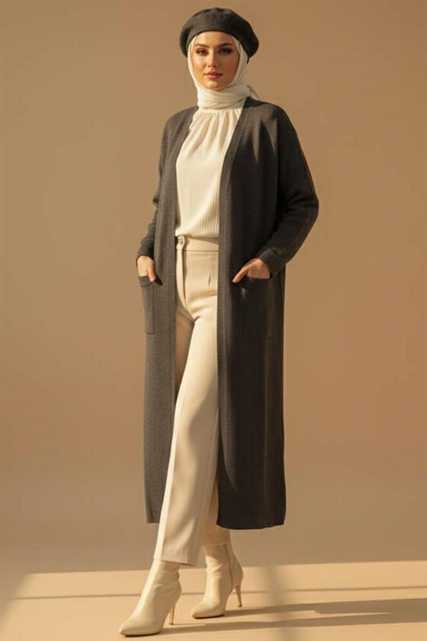 Basic Double Pocket Long Knit Dress in Smoke