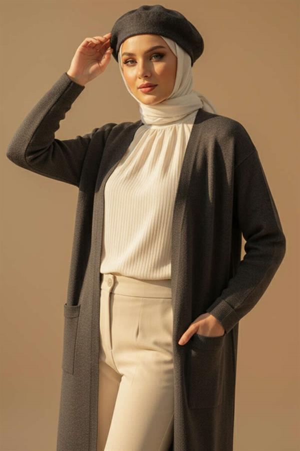 Basic Double Pocket Long Knit Dress in Smoke