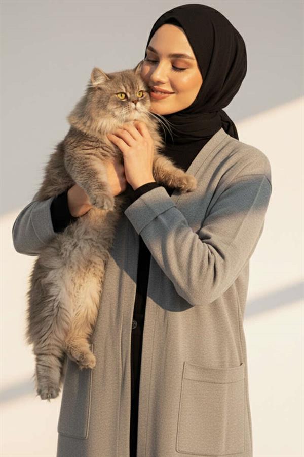 Basic Double Pocket Long Knit Dress Gray