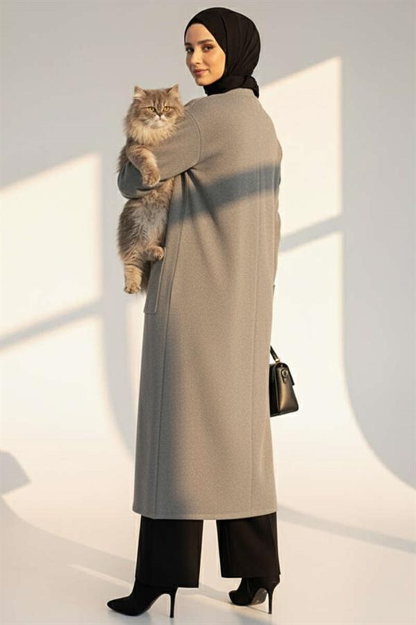 Basic Double Pocket Long Knit Dress Gray