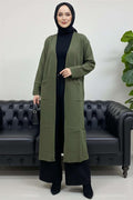 Basic Double Pocket Long Knit Dress Khaki