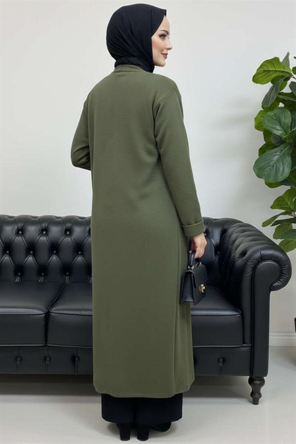 Basic Double Pocket Long Knit Dress Khaki