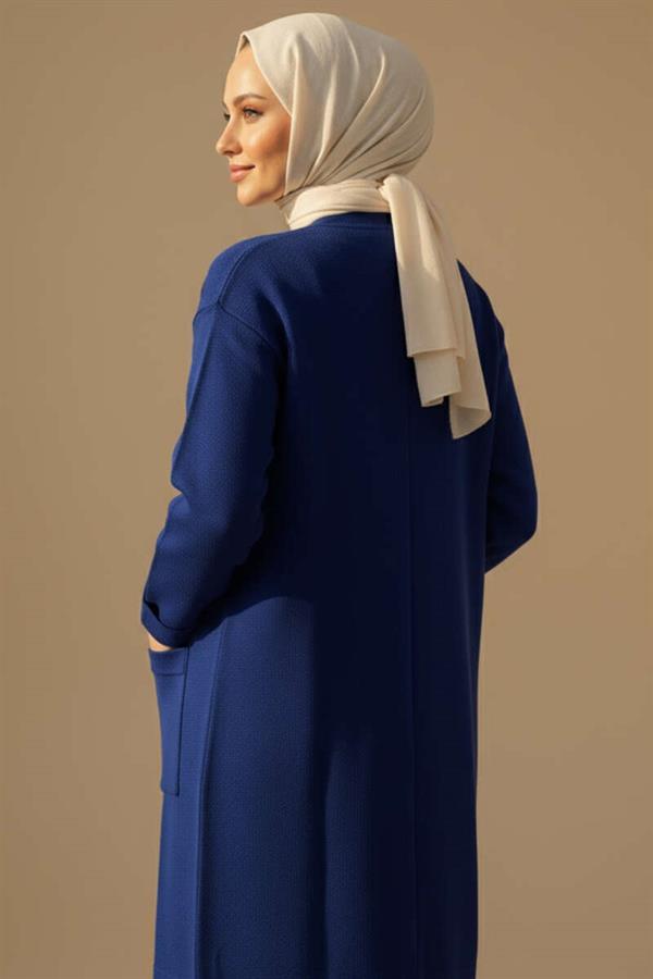 Basic Double Pocket Long Knit Cardigan Navy Blue