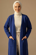 Basic Double Pocket Long Knit Cardigan Navy Blue