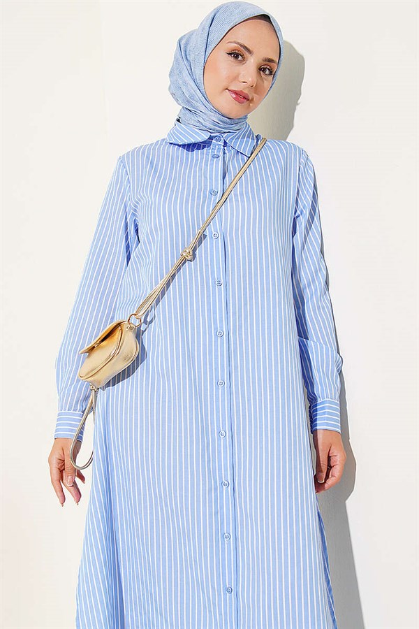 Basic Striped Long Tunic Ice Blue