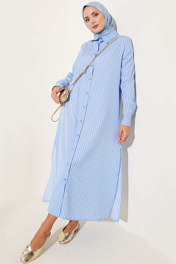 Basic Striped Long Tunic Ice Blue