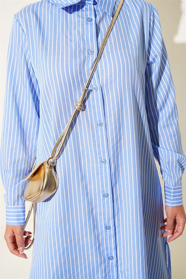 Basic Striped Long Tunic Ice Blue