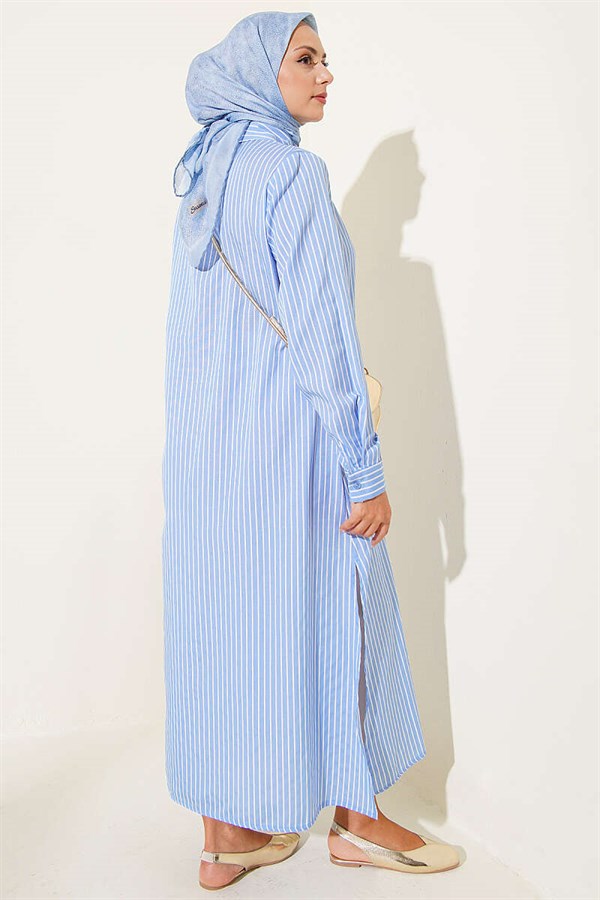 Basic Striped Long Tunic Ice Blue