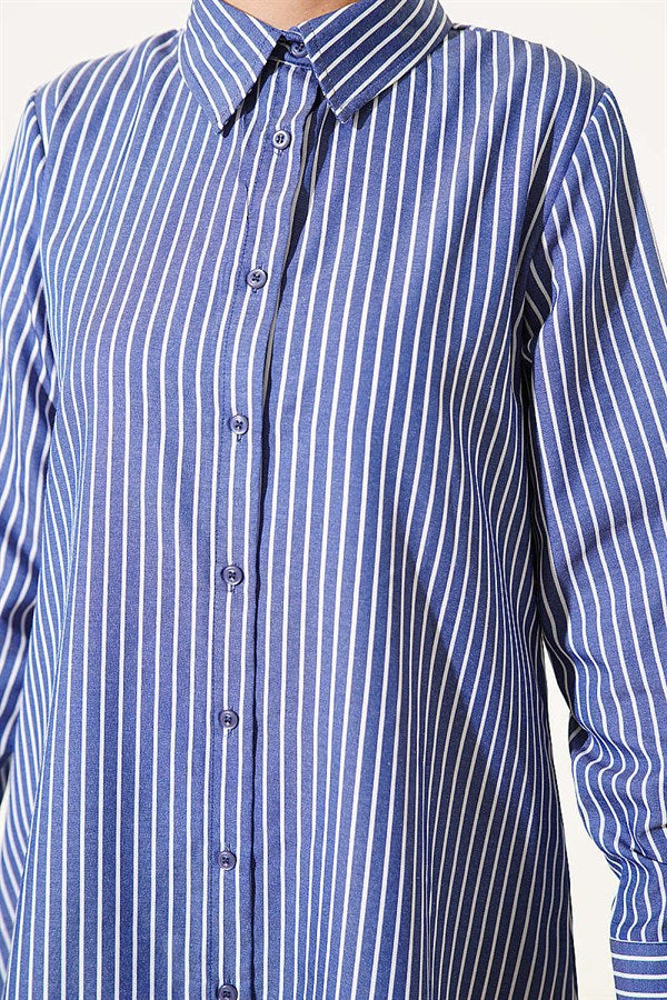 Basic Striped Long Tunic Navy Blue