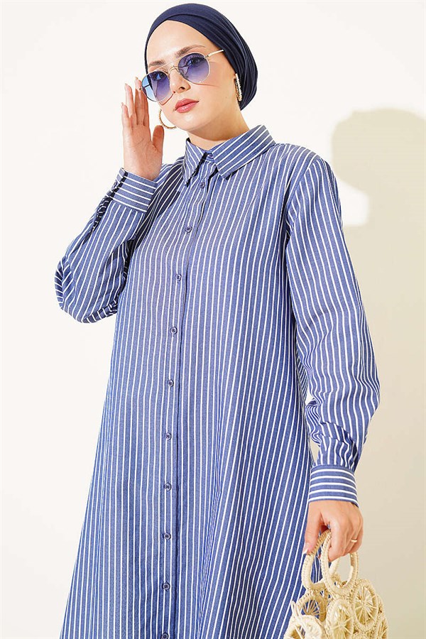 Basic Striped Long Tunic Navy Blue