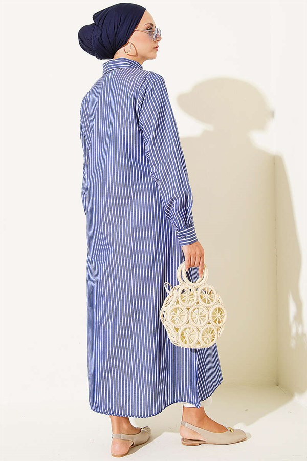 Basic Striped Long Tunic Navy Blue