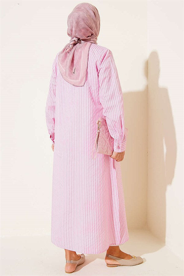 Basic Striped Long Tunic Pink