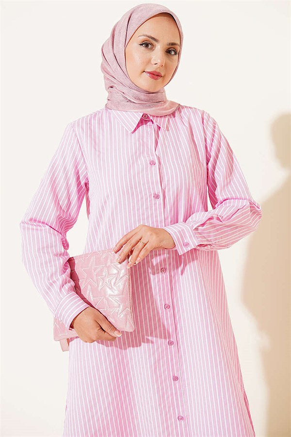 Basic Striped Long Tunic Pink