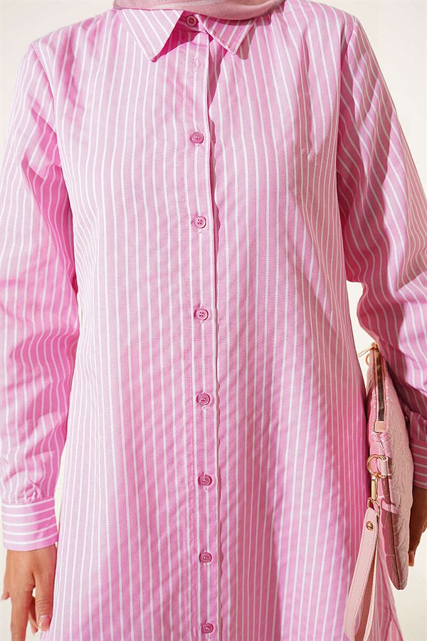 Basic Striped Long Tunic Pink