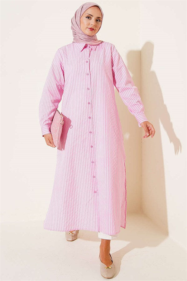 Basic Striped Long Tunic Pink