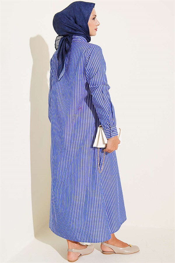 Basic Striped Long Tunic in Navy Blue