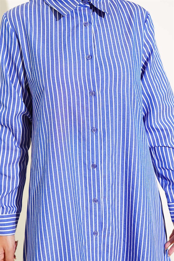 Basic Striped Long Tunic in Navy Blue