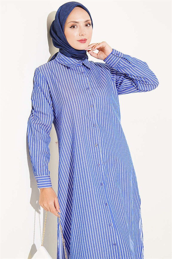 Basic Striped Long Tunic in Navy Blue