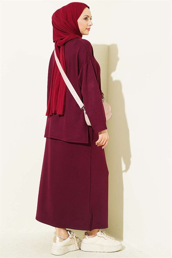 Basic Skirt and 2 Piece Set, Plum