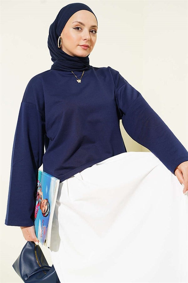 Basic Wide-Sleeve Blouse Navy Blue