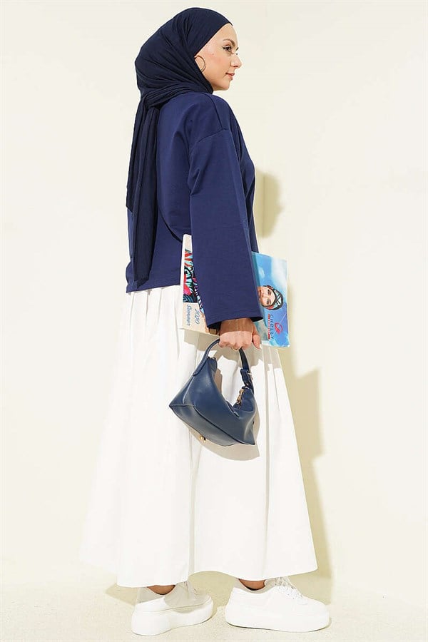 Basic Wide-Sleeve Blouse Navy Blue
