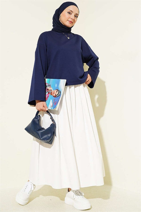 Basic Wide-Sleeve Blouse Navy Blue