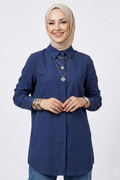Basic Hidden Button Shirt Navy Blue