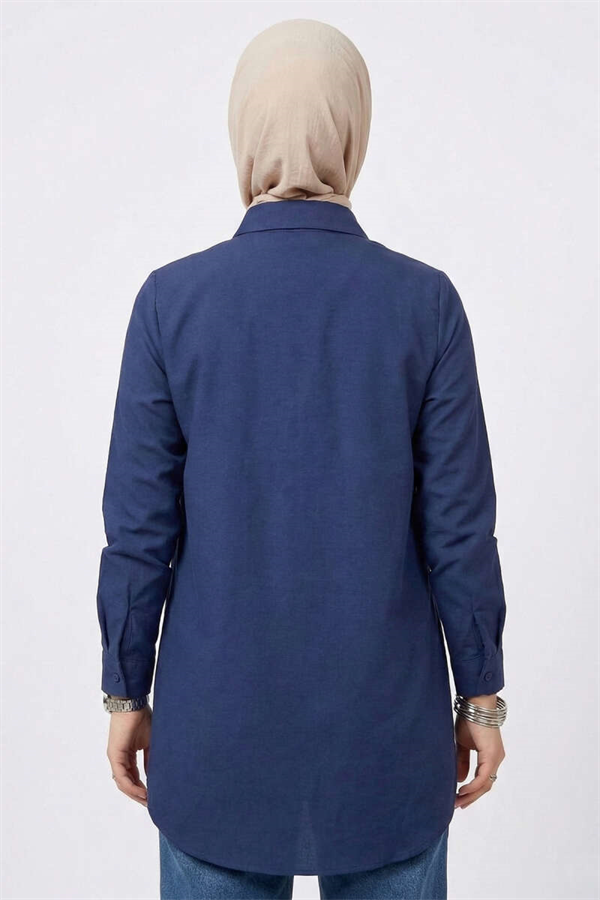 Basic Hidden Button Shirt Navy Blue